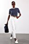 Navy Blue Striped Short Sleeve Knitwear - 3