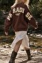 Women's Oversize Sweatshirt Paradise Varsity Embossed Printed Brown – Crew Neck, 3 Thread Count - 3