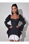 Women's Lace Fabric Corset Look Spanish Sleeve Ruffle Skirt Mini Dress