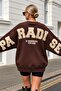Women's Oversize Sweatshirt Paradise Varsity Embossed Printed Brown – Crew Neck, 3 Thread Count - 5