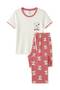 Women's Snoopy Patterned Short Sleeve Pajama Set Red Striped Patterned Comfortable Home and Sleep Pajamas - 4
