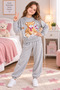 Girl's Teddy Bear Printed City Bear Gray Tracksuit Set - 2