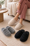 3-Piece Gray - Beige - Black 3-Striped Plush 3 cm Sole Closed Toe House Slippers Set Byndset01 - 4