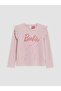 Pink Ruffled Barbie Printed Girls' Glitter T-Shirt - 2
