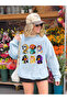 Icon 80's Cat and Dog Printed Oversize Crewneck Cotton Sweatshirt