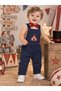 Navy Blue Trousers, Boy's Birthday Overalls with Circus Concept Design