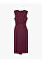 Sandy Fabric Sleeveless Double-Breasted Midi Dress with Metal Accessories