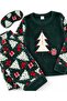 Boy's Green Pine Patterned Christmas Themed Fleece Long Sleeve Winter Pajama Set - 3