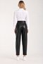 Faux Leather Trousers with Front Pleats / Carrot Cut with Belt - 4