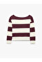 Ruffled Comfortable Fit Boat Neck Off-The-Shoulder Striped Sweatshirt - 2
