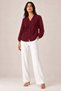Women's Burgundy V-Neck Buttoned Long Sleeve Textured Blouse Shirt New Season - 3