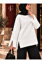 Women's White Modal Fabric Slit Detailed Crew Neck Oversize Hijab Tunic