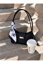 Women's Evil Eye Beaded Patterned Satin Scarf 50X50 cm White Blue Hair and Bag Accessory - 5