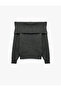Long Sleeve Folded Collar Off-The-Shoulder Knit Sweater - 2