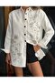 Women's Front Beaded Embroidered Denim Oversize Shirt
