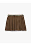 Viscose Blend Belted Pleated Striped Mini Shorts Skirt
