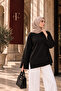Women's Black Modal Fabric Slit Detailed Crew Neck Oversize Hijab Tunic