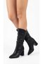 Pointed Toe, Matte, Back Zipper, 35 cm Drawstring Women's Long Boots - 2