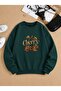 Women's Winter Oversized Leopard Cherry Printed Crew Neck Sweatshirt Cherry Gold