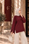 Women's Burgundy Modal Fabric Slit Detailed Crew Neck Oversize Hijab Tunic - 2
