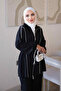 Black Zippered Tunic Pantsuit with Piping Detail - 4