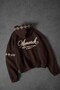 Men's Brown Monarch Embroidered Oversize Full Zip Hoodie - 5