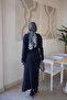 Navy Blue Corded Waist Tie Knitwear Dress - 6