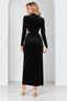 Women's Sun Accessory Side Window Slit Long Sleeve Velvet Maxi Dress Mkk1033 - 4