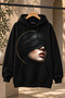 Oversize Printed Unisex 3 Thread Hooded Sweatshirt Black - 6