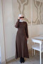 Brown Corded Waist Tie Knitwear Dress - 3