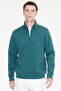 Men's Dark Green Standard Fit Regular Cut Fleece Inside Bato Collar Cotton Sweatshirt - 3