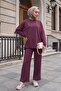 Round Neck Oversize Lycra Combed Cotton Suit with Long Back Pockets - Cherry - 4