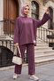 Round Neck Oversize Lycra Combed Cotton Suit with Long Back Pockets - Cherry - 5