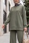 Pants Suit with Side Slits and Grass Green Front Panel - Olive Green - 4