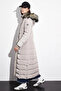 Goose Feather Filled Waist Gathered Long Coat Stone - 6