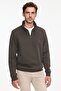 Men's Brown Standard Fit Regular Cut Fleece Lined Bato Collar Cotton Sweatshirt