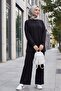 Pantsuit with Side Slits and Grass Green Front - Black - 5