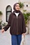 Parachute Jacket with High Collar, Elastic Sleeves, Double Zippered Pockets and Lining - Brown