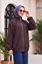 Parachute Jacket with High Collar, Elastic Sleeves, Double Zippered Pockets and Lining - Brown - 4