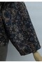 Shirt Collar Mixed Pattern Buttoned Front Quilted Jacket -Indigo - 5