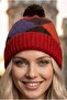 Women's Pompom Folded Patterned Knitwear Winter Beanie - 3
