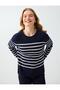 Navy Blue Striped Patterned Crew Neck Basic Knit Sweater