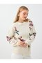 Off-White Floral Sequin Embroidery Detailed V-Neck Knitwear Cardigan - 3