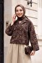 Shirt Collar Mixed Patterned Buttoned Front Quilted Jacket -Brown