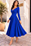 Stylish Posture Women's Boat Neck Long Sleeve Double Breasted Long Evening Dress - 4