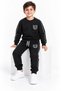 Boy's Black Tiger Figured 100% Cotton 3 Thread Non-Threaded Sweatpants Set - 4