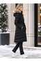 Women's Hooded Fur-Detail Long Puffer Coat with Waist Belt for Winter - 3
