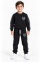 Boy's Black Tiger Figured 100% Cotton 3 Thread Non-Threaded Sweatpants Set - 3