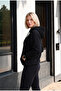 Women's Basic Hooded 3 Thread Regular Fit Black Sweatshirt with Kangaroo Pocket - 4