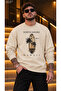 Men's Surfboard and Palm Tree Graphic Detailed Crew Neck Casual Regular Fit Sweatshirt